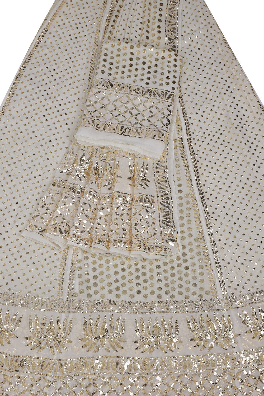 Ada Hand Embroidered White Pure Georgette Lucknowi Chikankari Lehenga Set With Muqaish Work A610115
