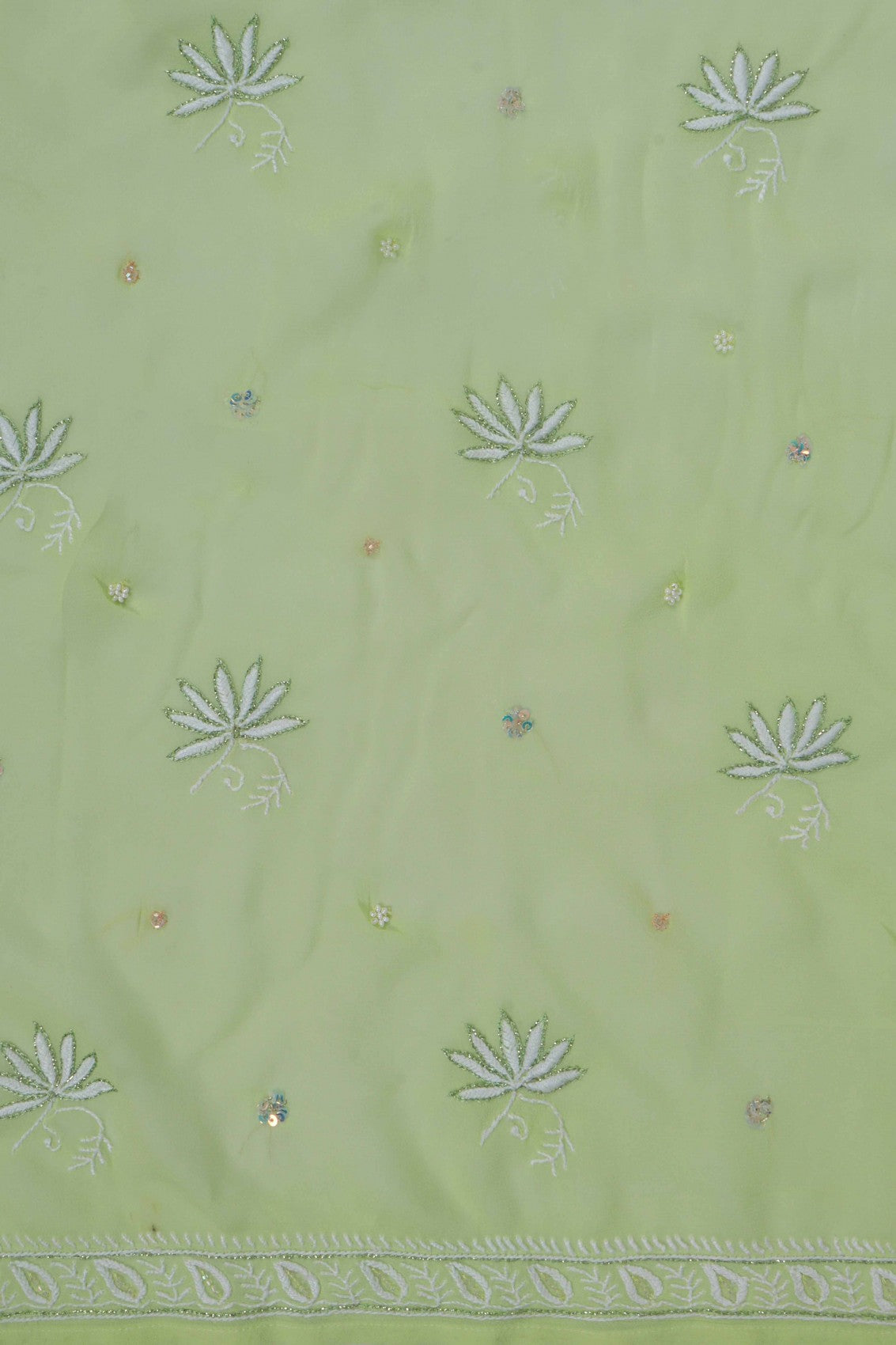Ada Hand Embroidered Pista Tinge Georgette Lucknowi Chikankari Semi-Stitched Anarkali Kurta Dupatta Set With Pearl Work 01A204834