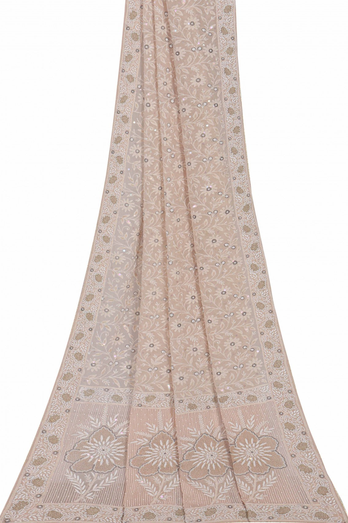 Ada Hand Embroidered Light Fawn Pure Georgette Lucknowi Chikankari Dupatta With Pearl Work 01A30636
