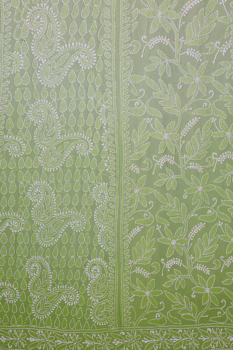 Ada Hand Embroidered Pear Green Shaded Pure Georgette Lucknowi Chikankari Lehenga Skirt (only skirt) A484673