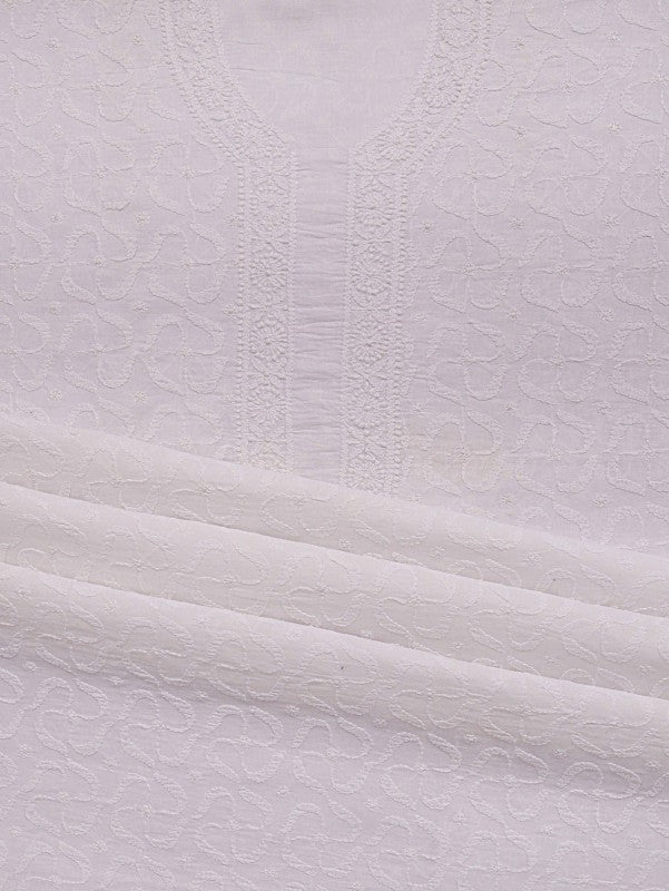 Ada Hand Embroidered White Cotton Lucknowi Chikankari Unstitched Men's Kurta Piece A617088