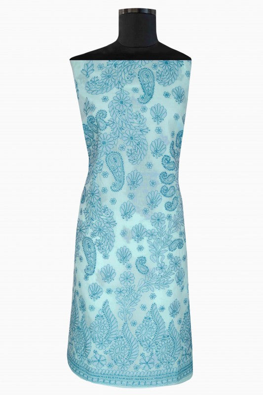 Ada Hand Embroidered Light Blue Cotton Lucknowi Chikan Unstitched Suit Piece A211121