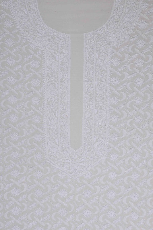 Ada Hand Embroidered White Pure Georgette Lucknowi Chikankari Unstitched Men's Kurta Piece A595414