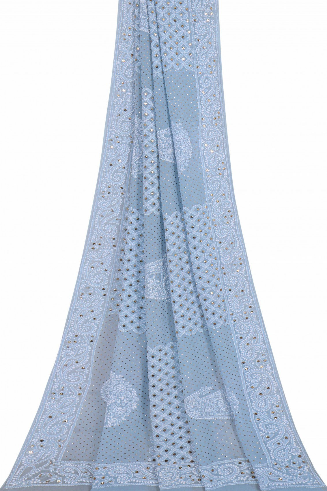 Ada Hand Embroidered Grey Pure Georgette Lucknowi Chikankari Dupatta With Muqaish Work A614825