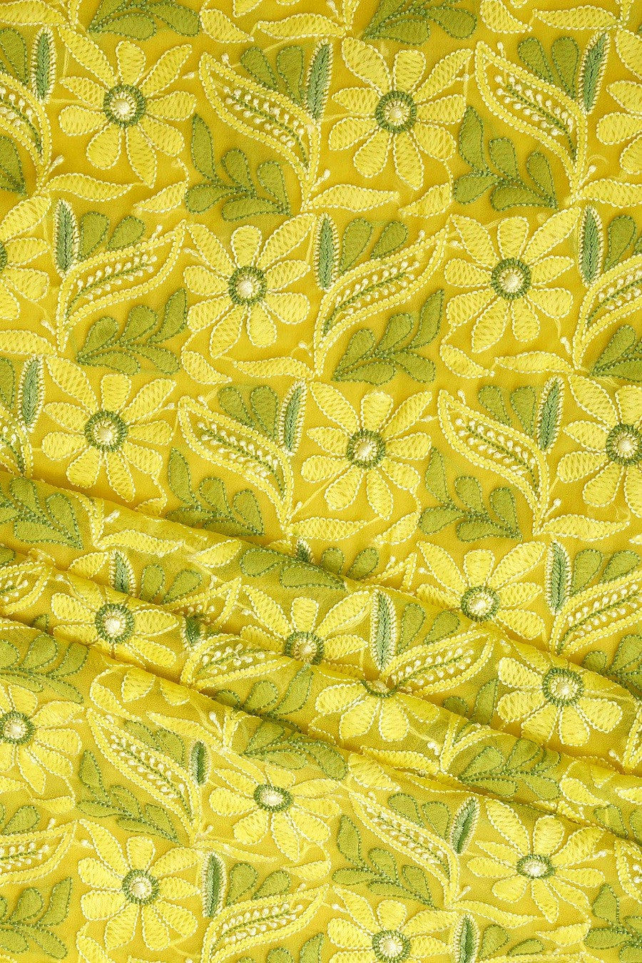 Ada Hand Embroidered Yellow Georgette Lucknowi Chikan Unstitched Kurta Piece A611834