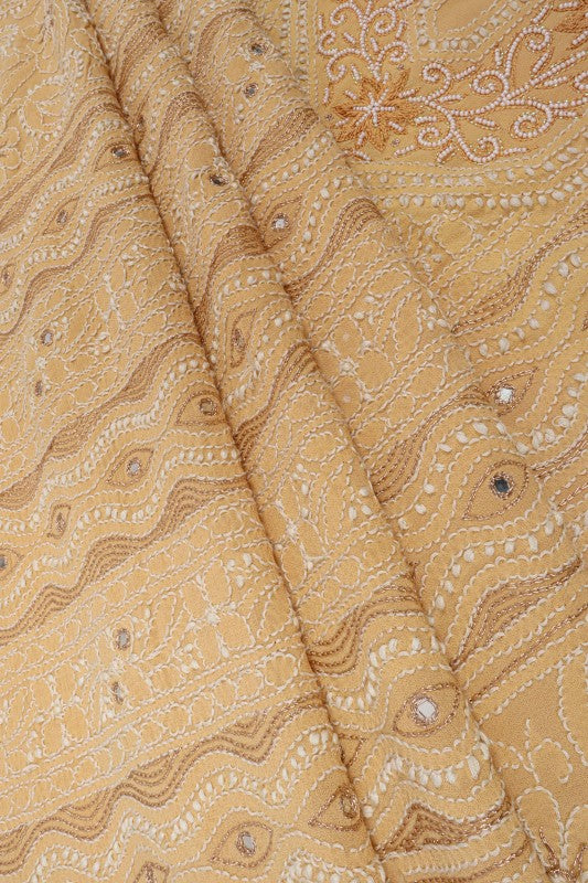 Ada Hand Embroidered Fawn Georgette Lucknowi Chikan Unstitched Kurta Piece With Pearl Work A511714