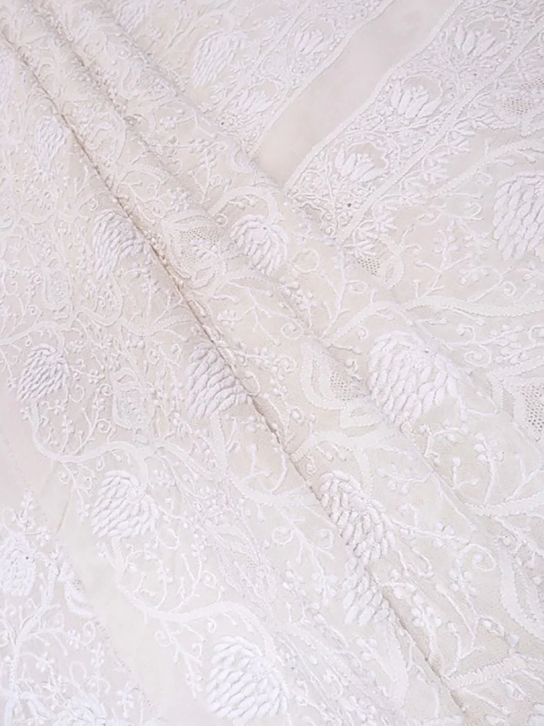 Ada Hand Embroidered Cream Pure Georgette Lucknowi Chikankari Unstitched Kurta Piece A21476