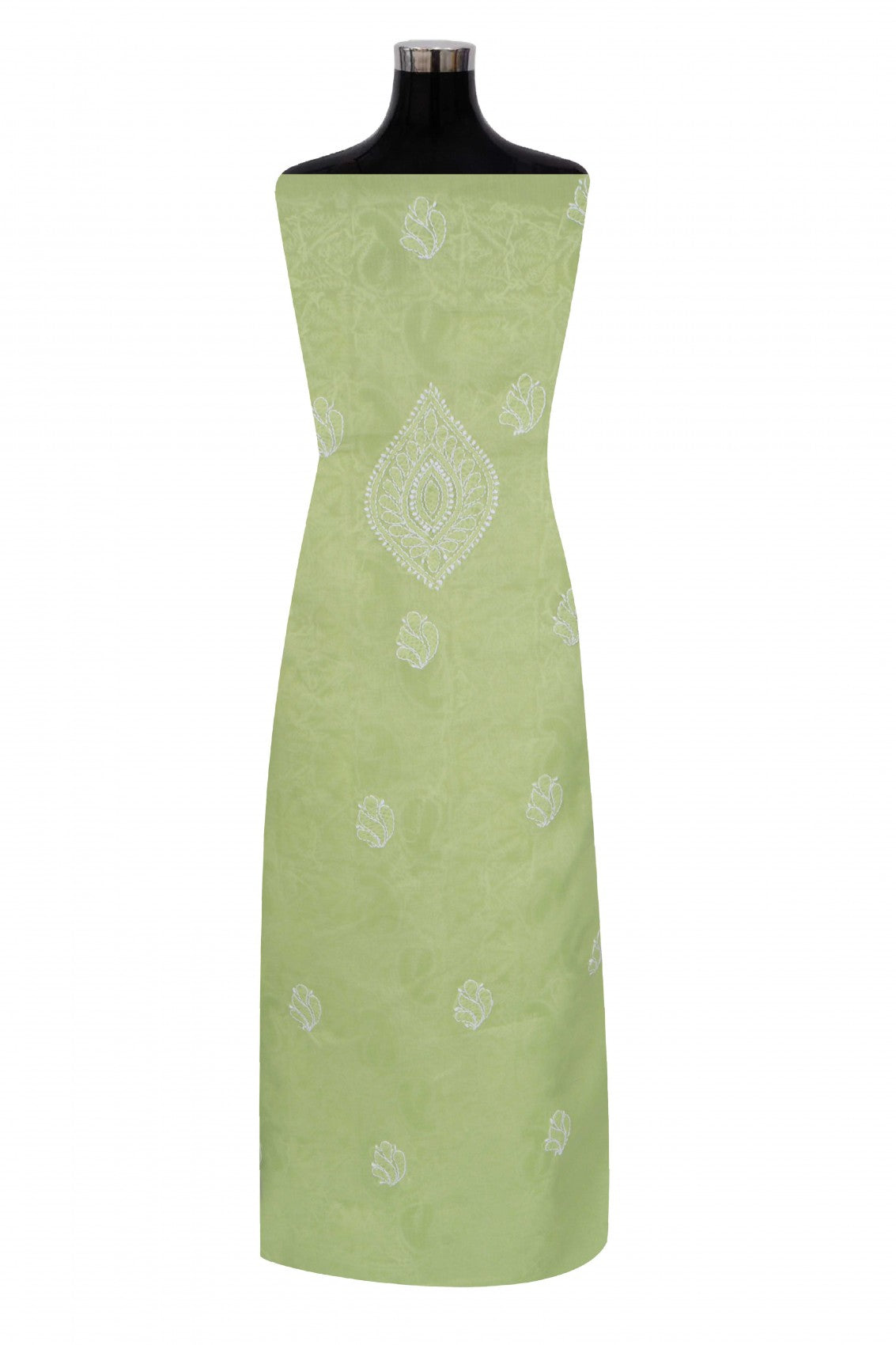 Ada Hand Embroidered Apple Green Cotton Lucknowi Chikankari Unstitched Suit Piece With Pearl Work 01A270933
