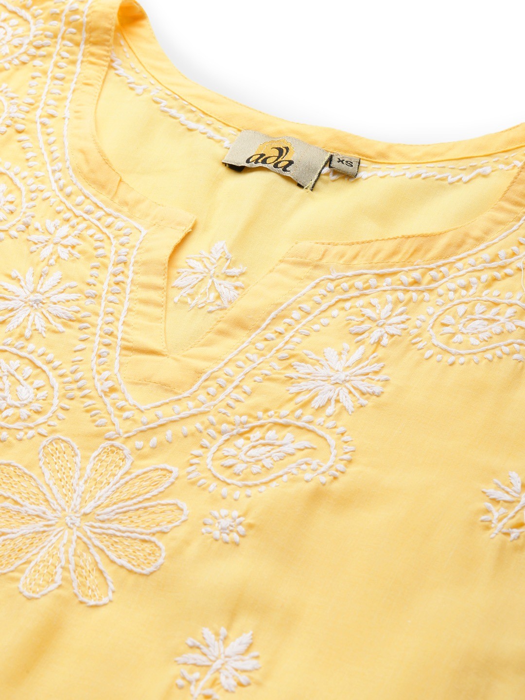Ada Hand Embroidered Yellow Cotton Lucknowi Chikankari Straight Kurta Set A811196