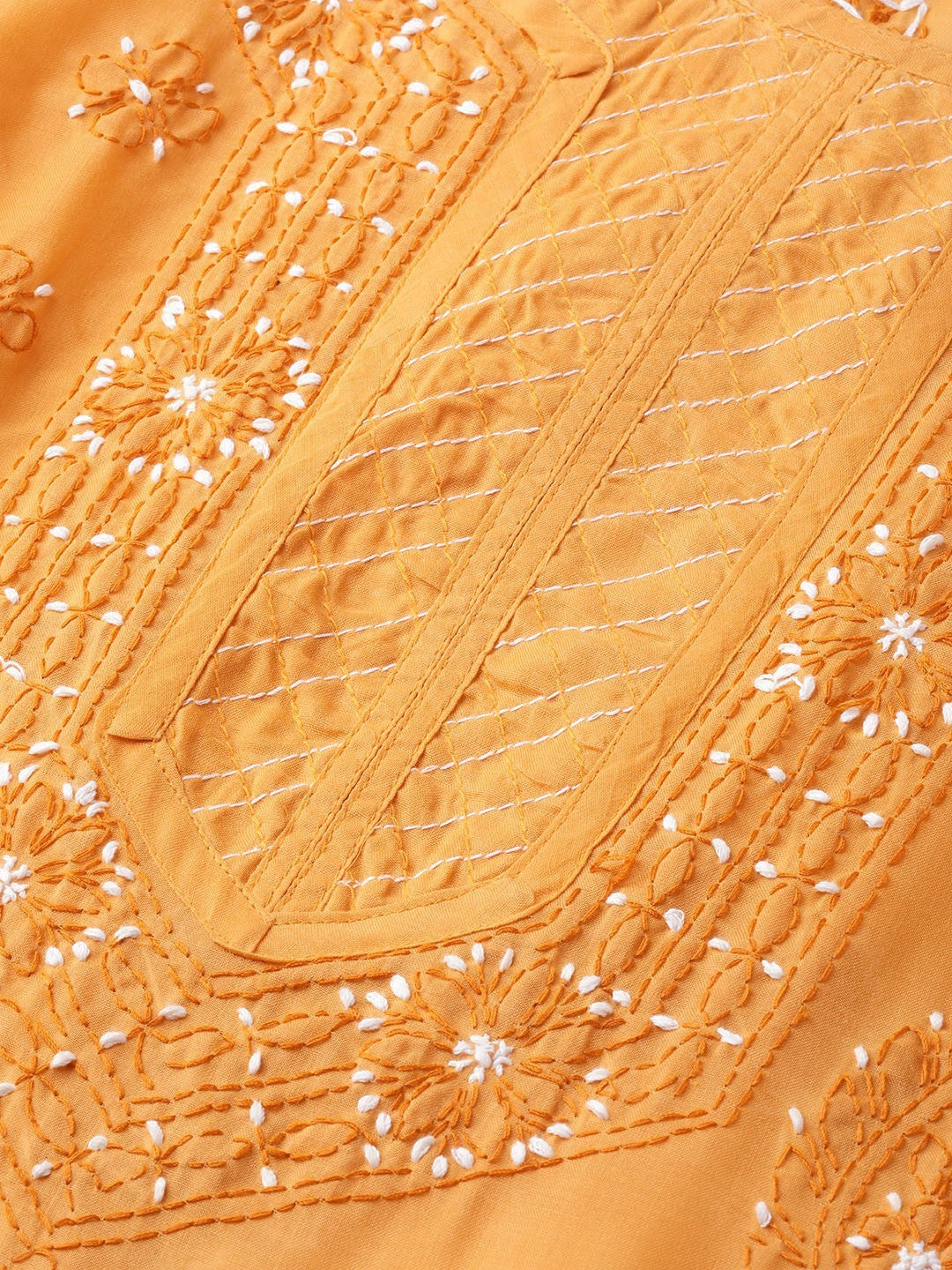 Ada Hand Embroidered Mustard Cotton Lucknowi Chikankari Kurta With Trouser Set A100223