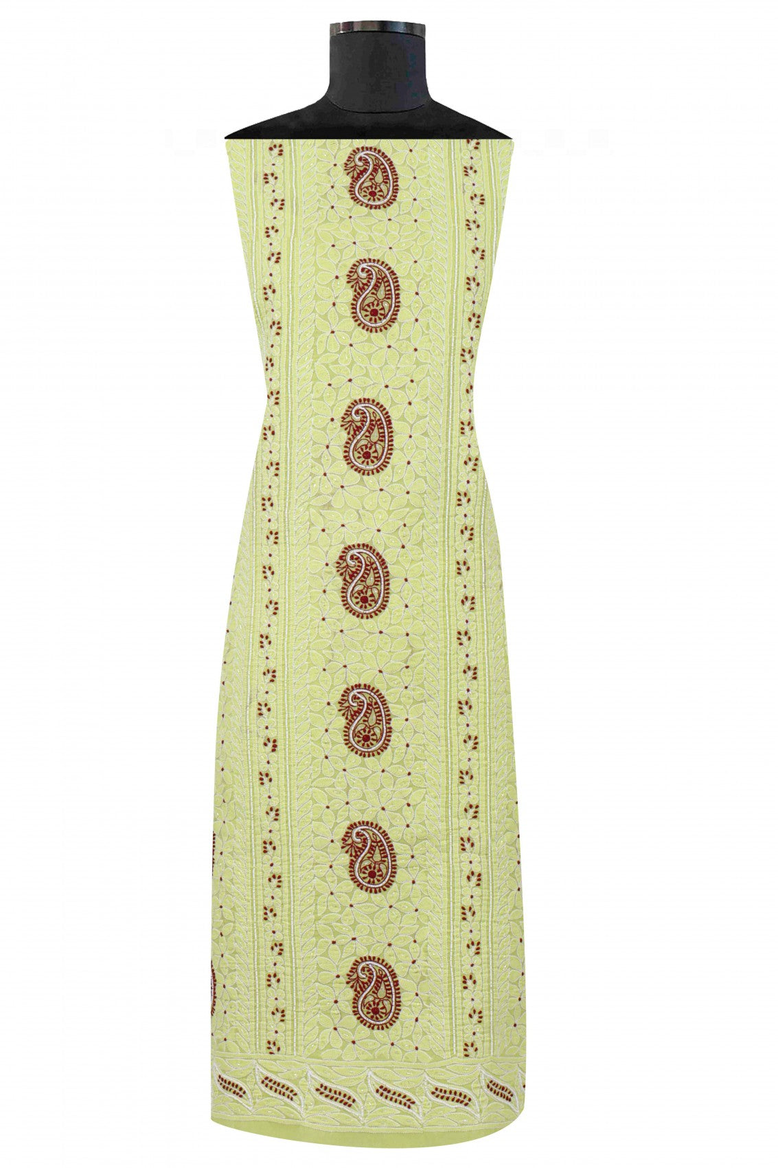 Ada Hand Embroidered Lemon Cotton Lucknowi Chikankari Unstitched Suit Piece With Pearl Work 01A148739