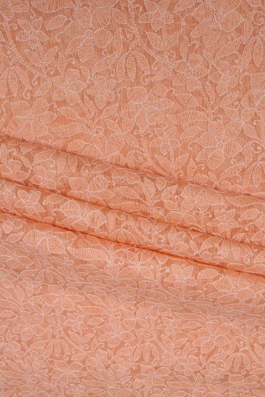 Ada Hand Embroidered Peach Kota Lucknowi Chikan Unstitched Kurta Piece A185756