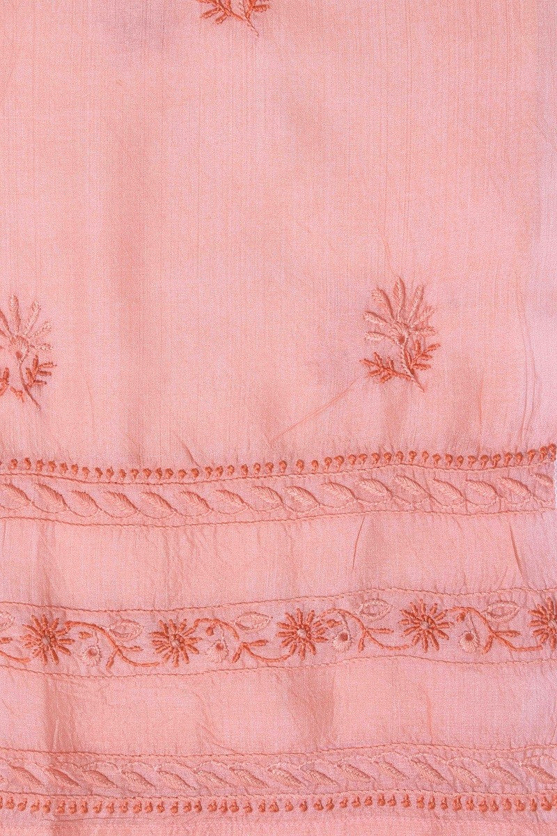 Ada Hand Embroidered Pink Silk Lucknowi Chikan Semi-Stitched Kurta Piece-A619875