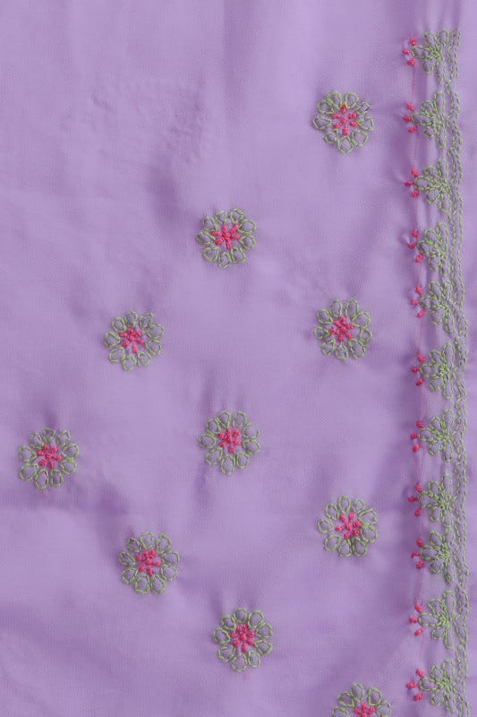 Ada Hand Embroidered Mauve Georgette Lucknowi Chikankari Saree with Blouse A159302