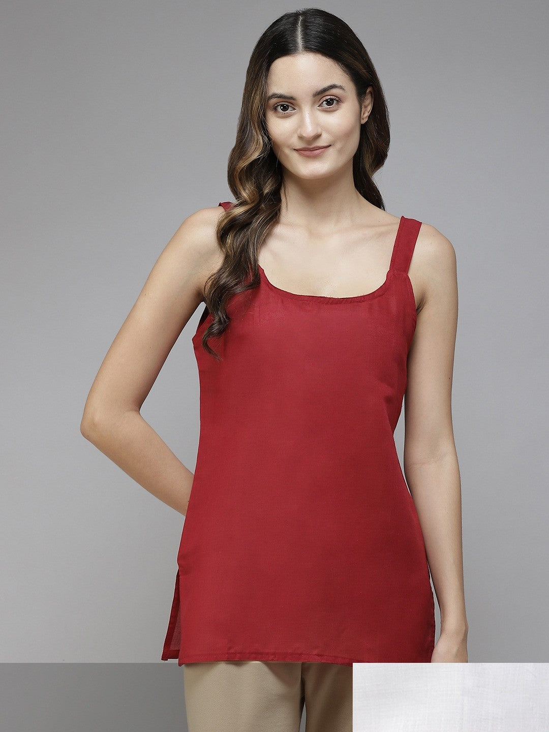 Ada White & Maroon Cotton Short Slips Combo of 2 A111165.