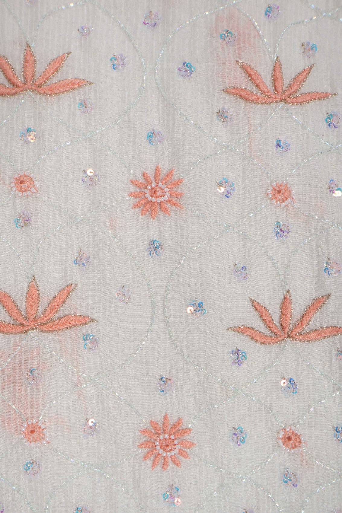Ada Hand Embroidered Off White Chanderi Lucknowi Chikankari Unstitched Kurta Dupatta Set With Pearl Work 01A265086