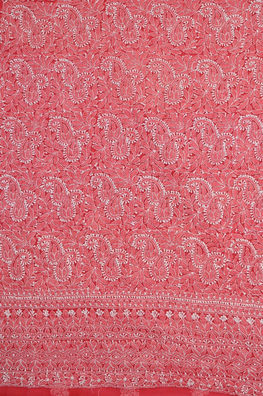 Ada Hand Embroidered Carrot Pink Georgette Lucknowi Chikan Unstitched Suit Piece A620185
