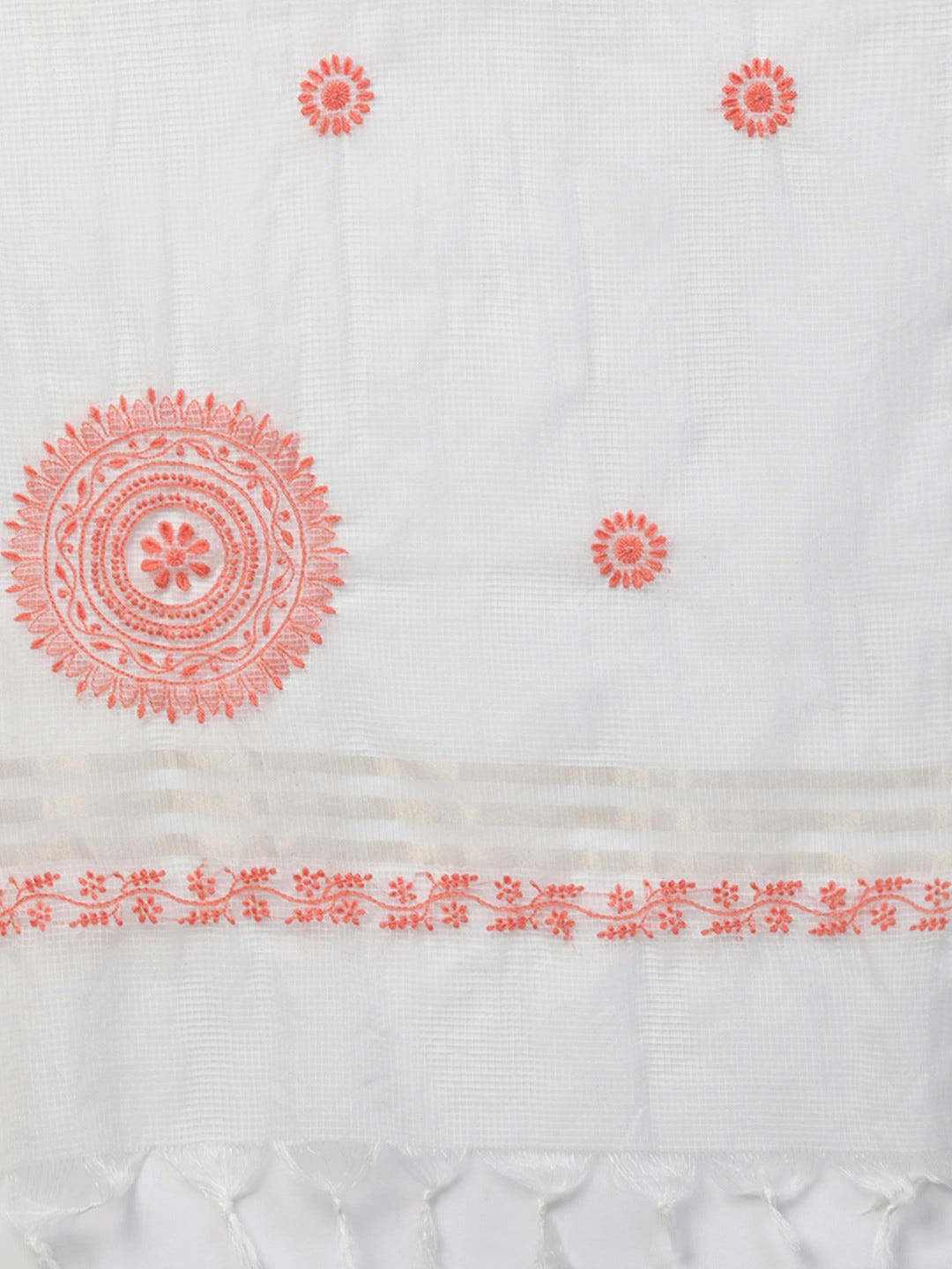 Ada Hand Embroidered White Kota Lucknowi Chikankari Dupatta-A511142