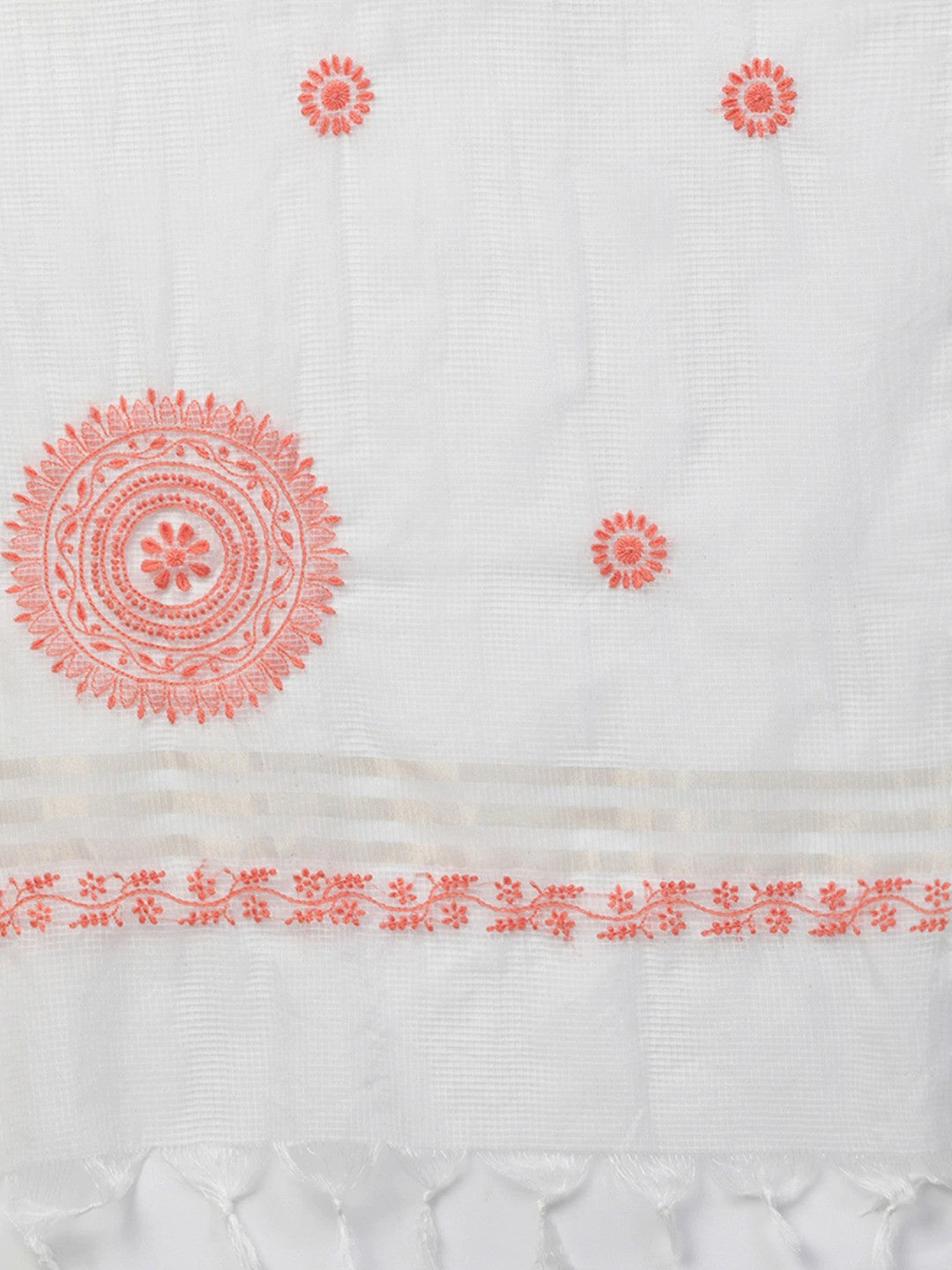 Ada Hand Embroidered White Kota Lucknowi Chikankari Dupatta-A511142