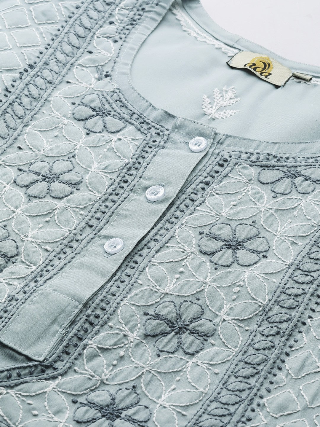 Ada Hand Embroidered Grey Cotton Lucknowi Chikankari Straight Kurti A911240