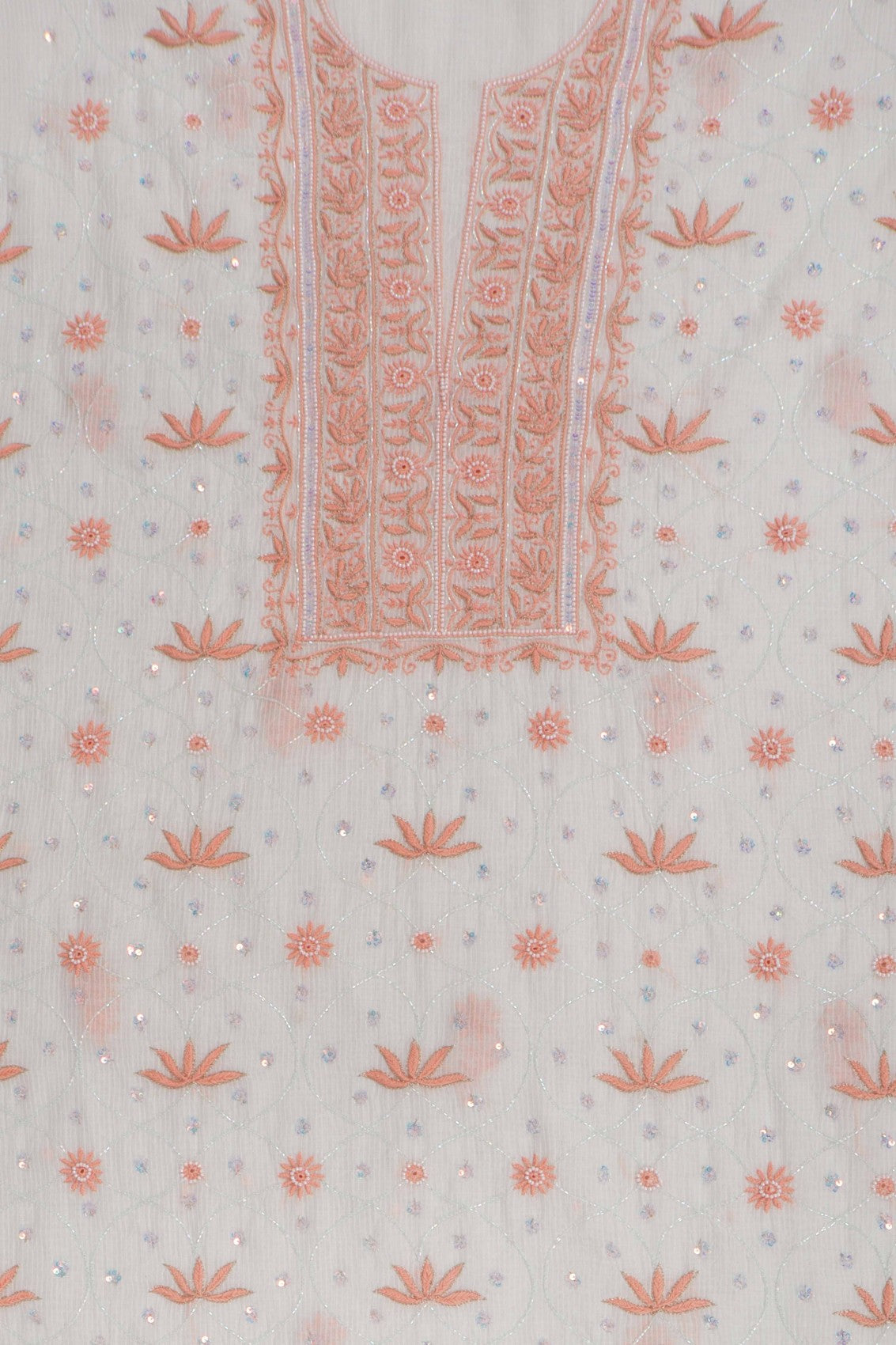 Ada Hand Embroidered Off White Chanderi Lucknowi Chikankari Unstitched Kurta Dupatta Set With Pearl Work 01A265086