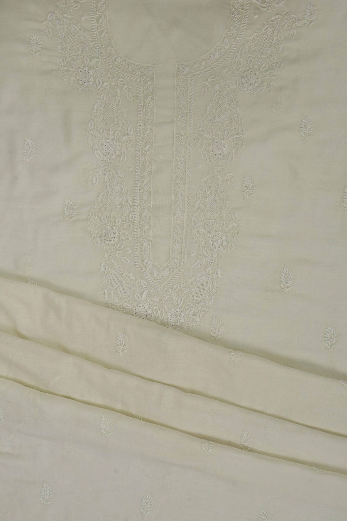 Ada Hand Embroidered Lemon Cotton Lucknowi Chikankari Unstitched Kurta Dupatta Set A174761