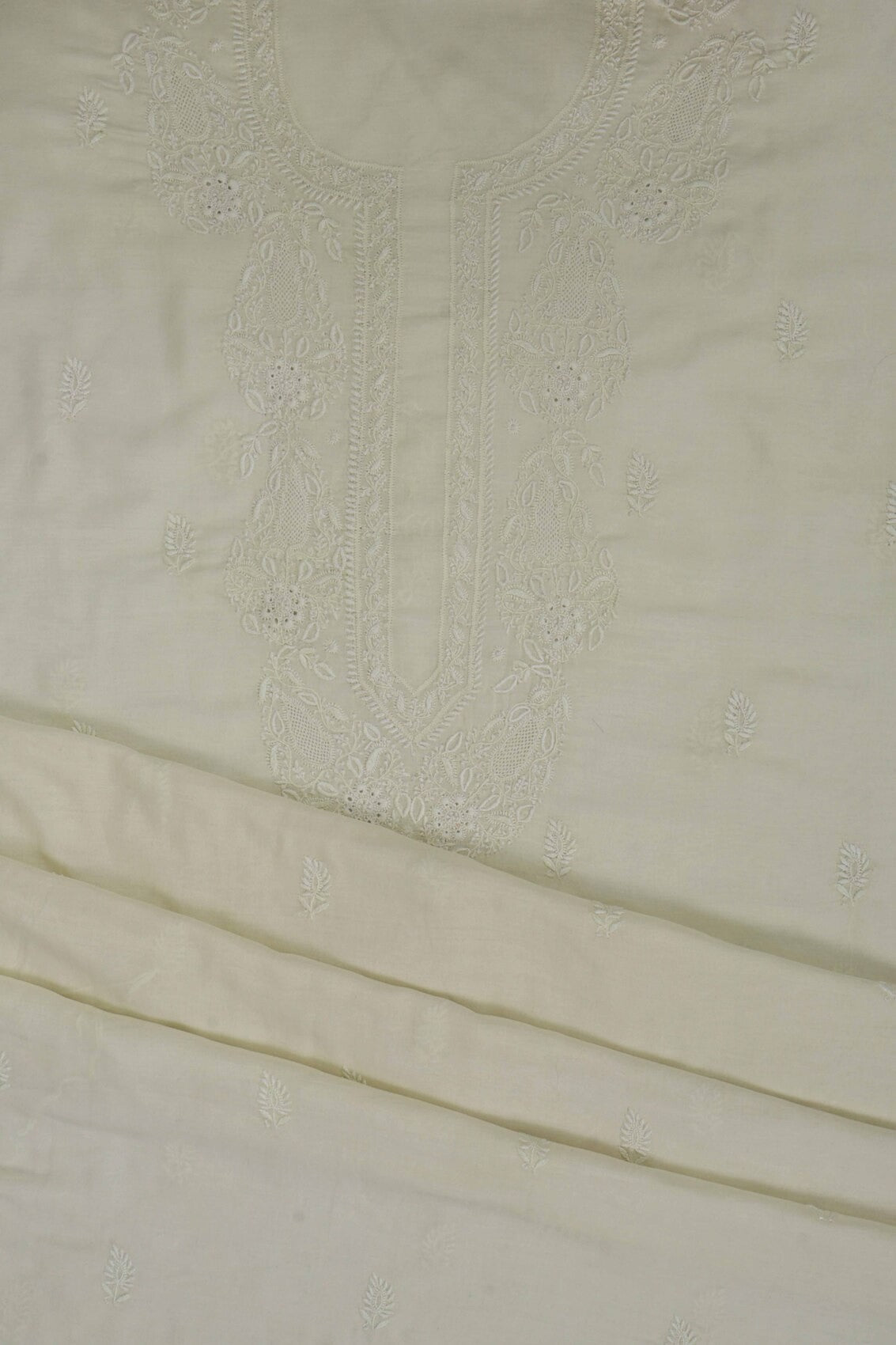 Ada Hand Embroidered Lemon Cotton Lucknowi Chikankari Unstitched Kurta Dupatta Set A174761