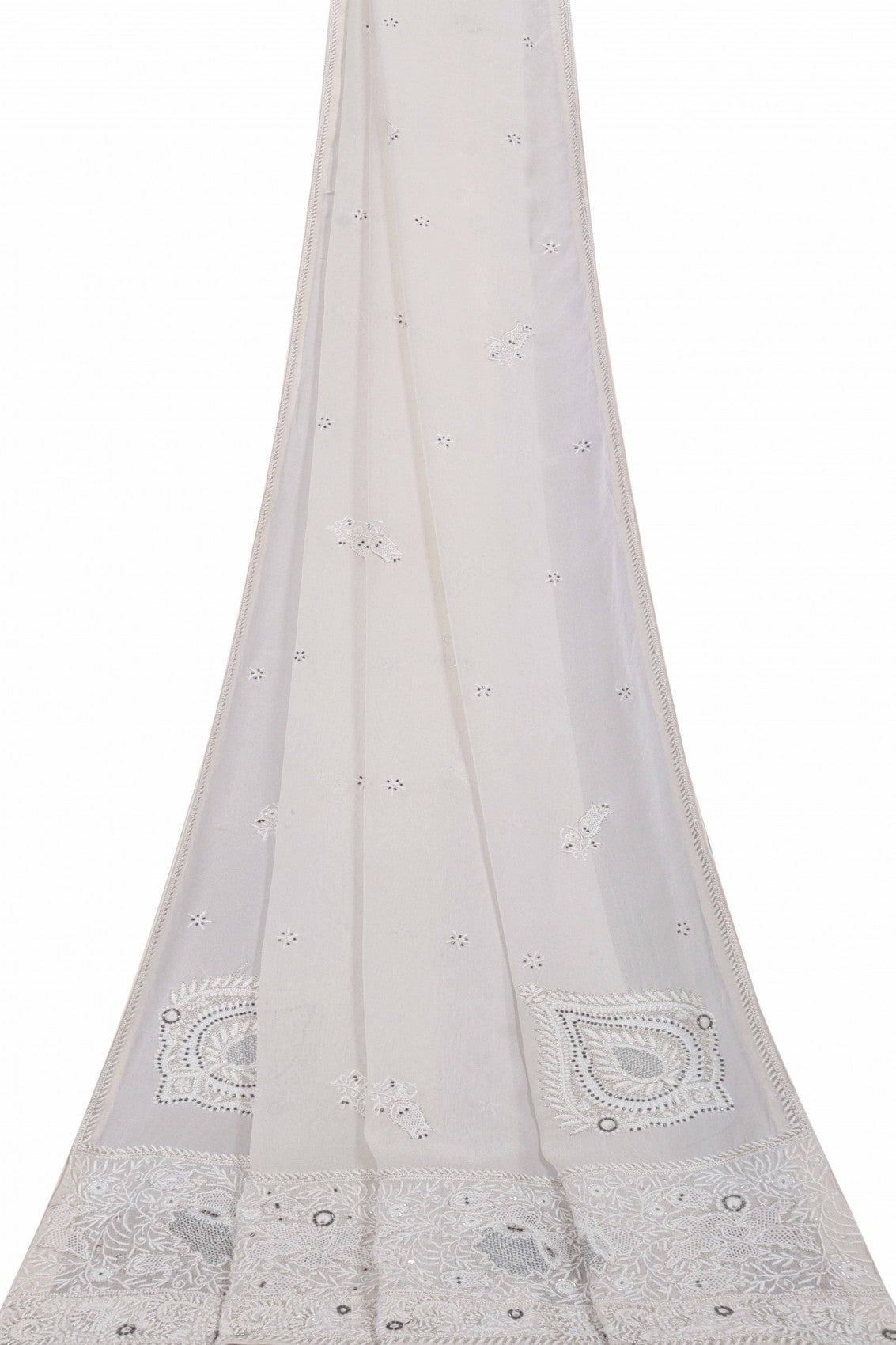 Ada Hand Embroidered White Pure Georgette Lucknowi Chikankari Dupatta With Zari Work A341283