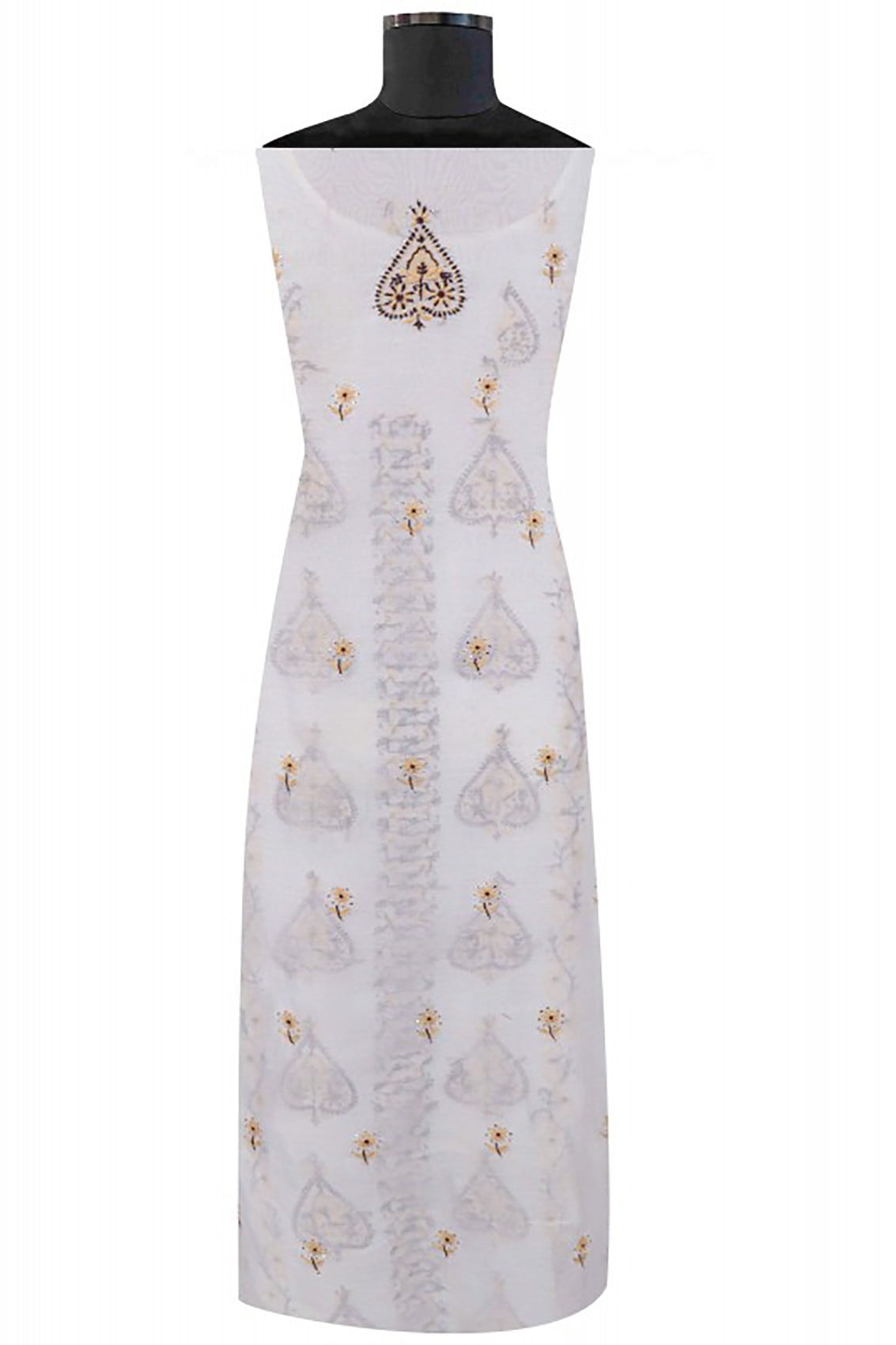 Ada Hand Embroidered Cream Chanderi Lucknowi Chikankari Unstitched Kurta Dupatta Set With Muqaish Work A570898