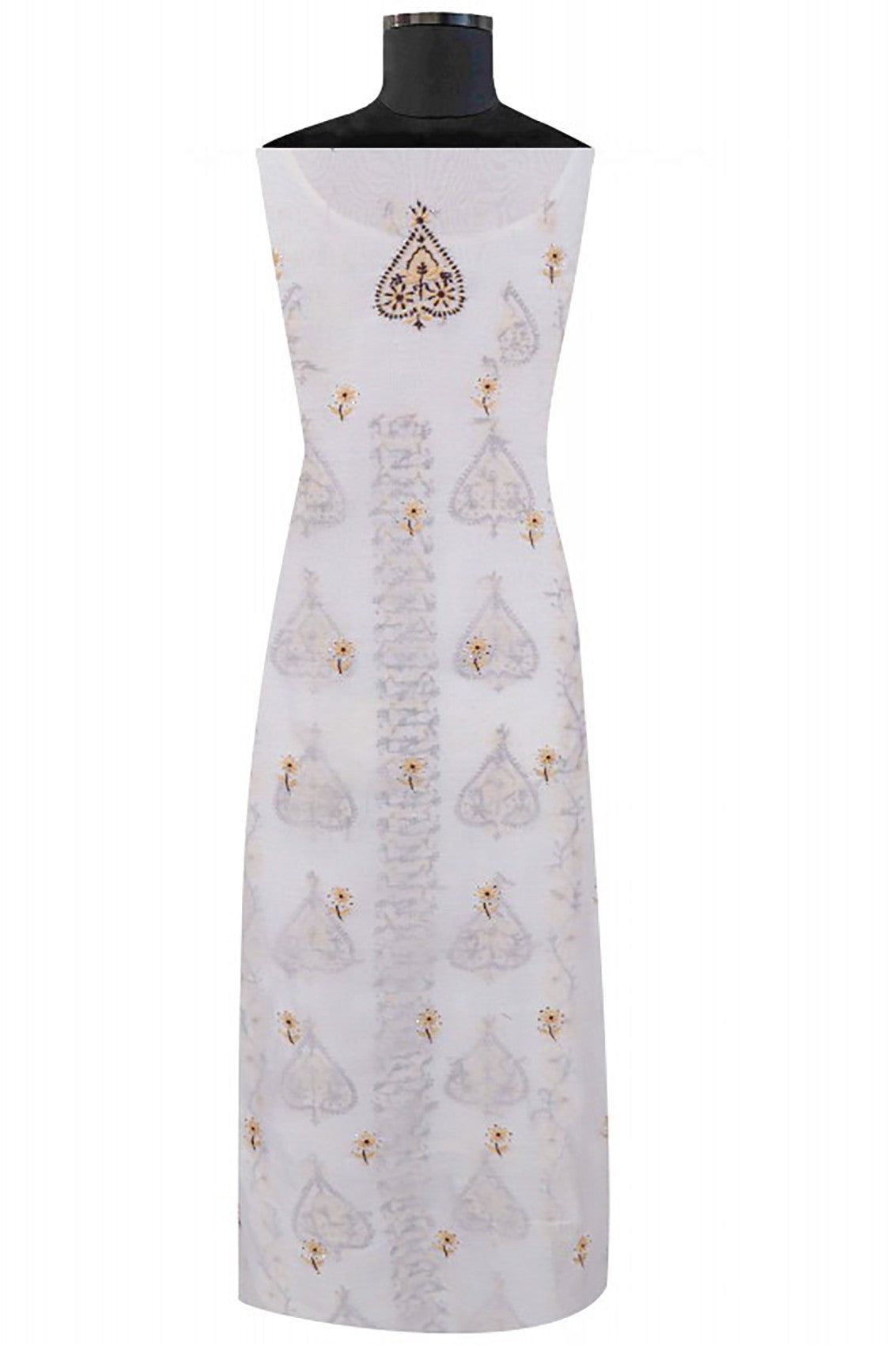 Ada Hand Embroidered Cream Chanderi Lucknowi Chikankari Unstitched Kurta Dupatta Set With Muqaish Work A570898