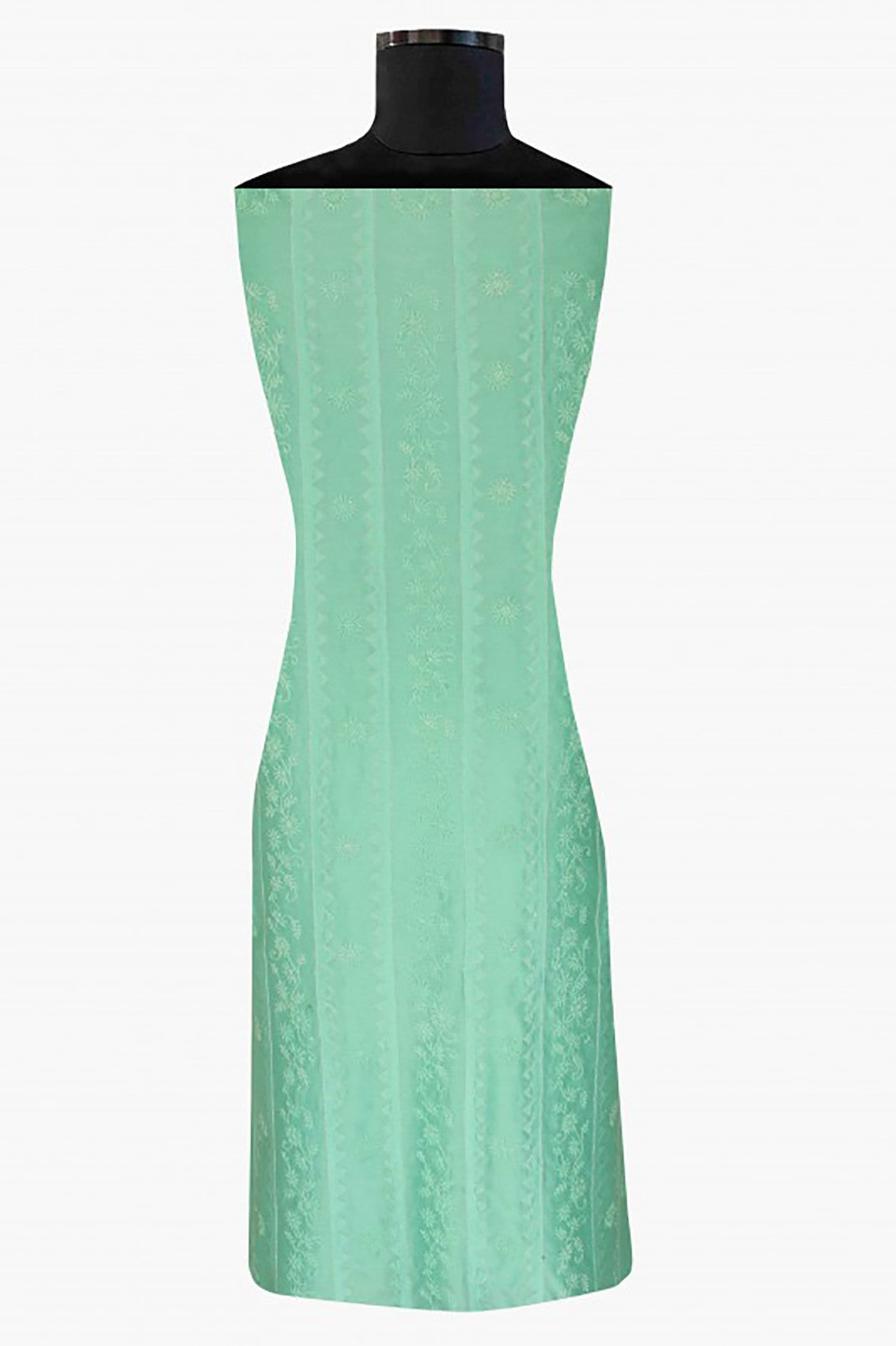 Ada Hand Embroidered Sea Green Chanderi Lucknowi Chikankari Unstitched Kurta Dupatta Set With Pearl Work A497227