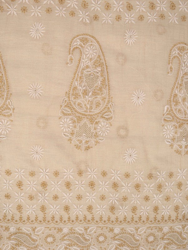 Ada Hand Embroidered Natural Fawn Tissue Lucknowi Chikankari Saree/Blouse With Zari Work A606168