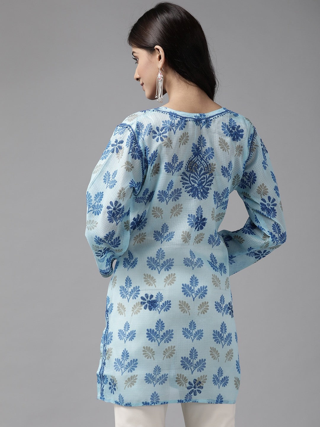 ADA Hand Embroidered Blue Kota Lucknowi Chikankari Kurti A911144