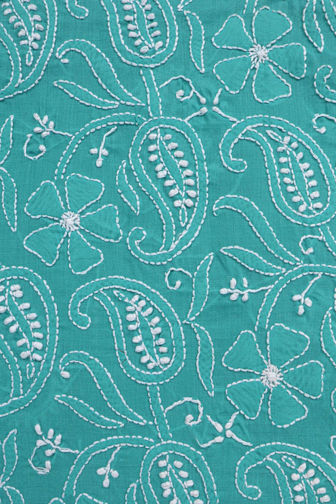 Ada Hand Embroidered Green Cotton Lucknowi Chikankari Unstitched Suit Piece A50605