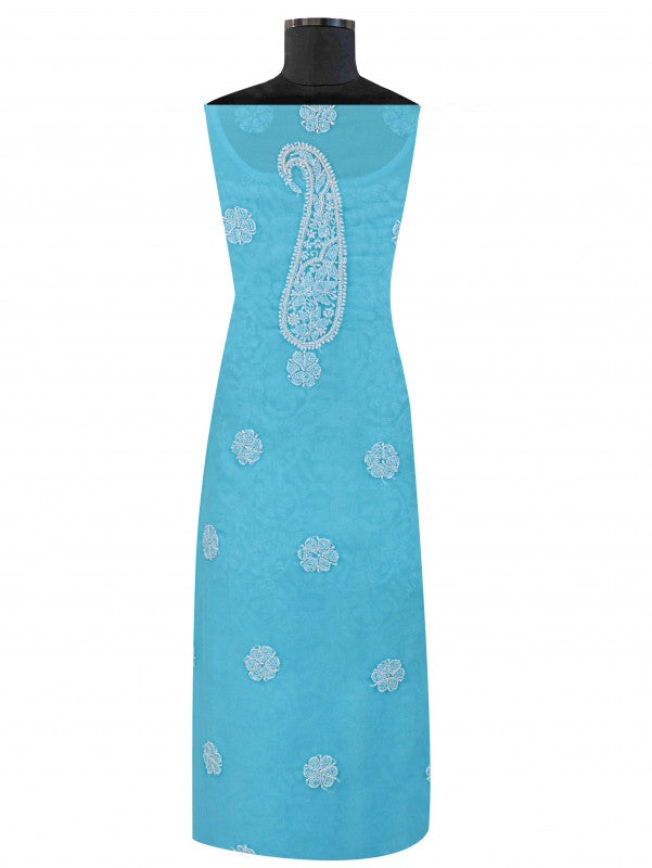 Ada Hand Embroidered Blue Georgette Lucknowi Chikankari Unstitched Suit Piece With Pearl Work 01A54152