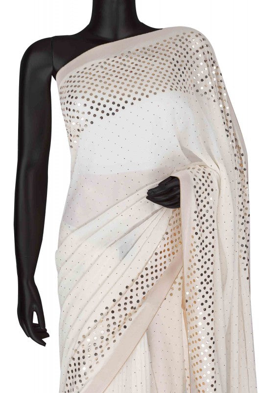Ada Hand Embroidered Alabaster White Pure Georgette Lucknow Chikan Saree/ Blouse with Muqaish Work A490542