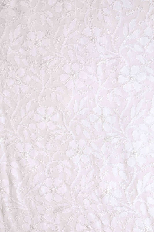 Ada Hand Embroidered White Georgette Lucknowi Chikan Unstitched Kurta Dupatta Set-A611694
