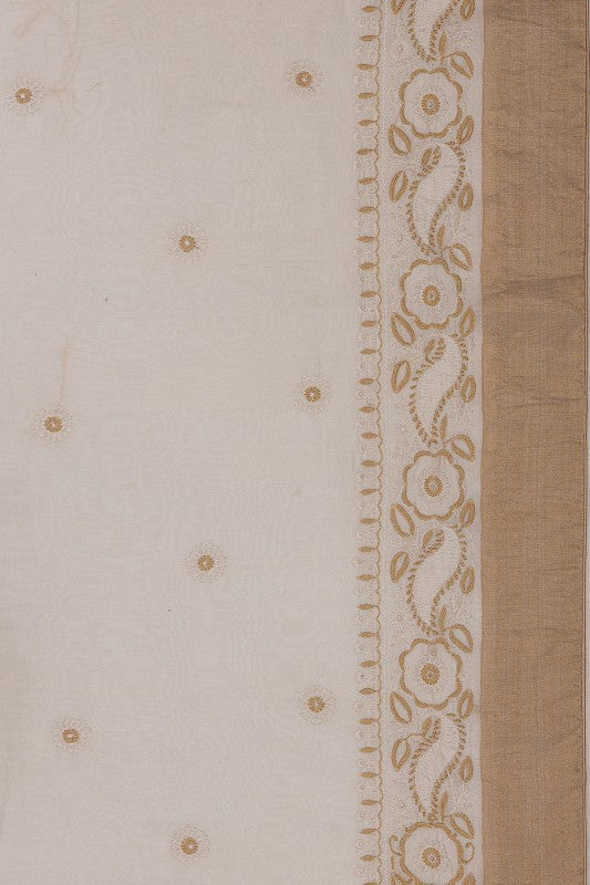 Ada Hand Embroidered Cream Chanderi Lucknowi Chikankari Saree With Blouse  A497442