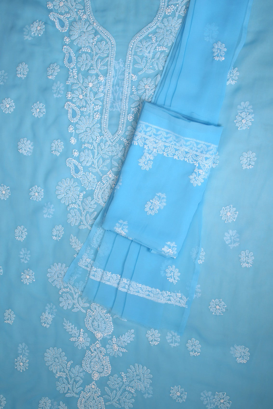 Ada Hand Embroidered Blue Georgette Lucknowi Chikankari Unstitched Suit Piece A211251