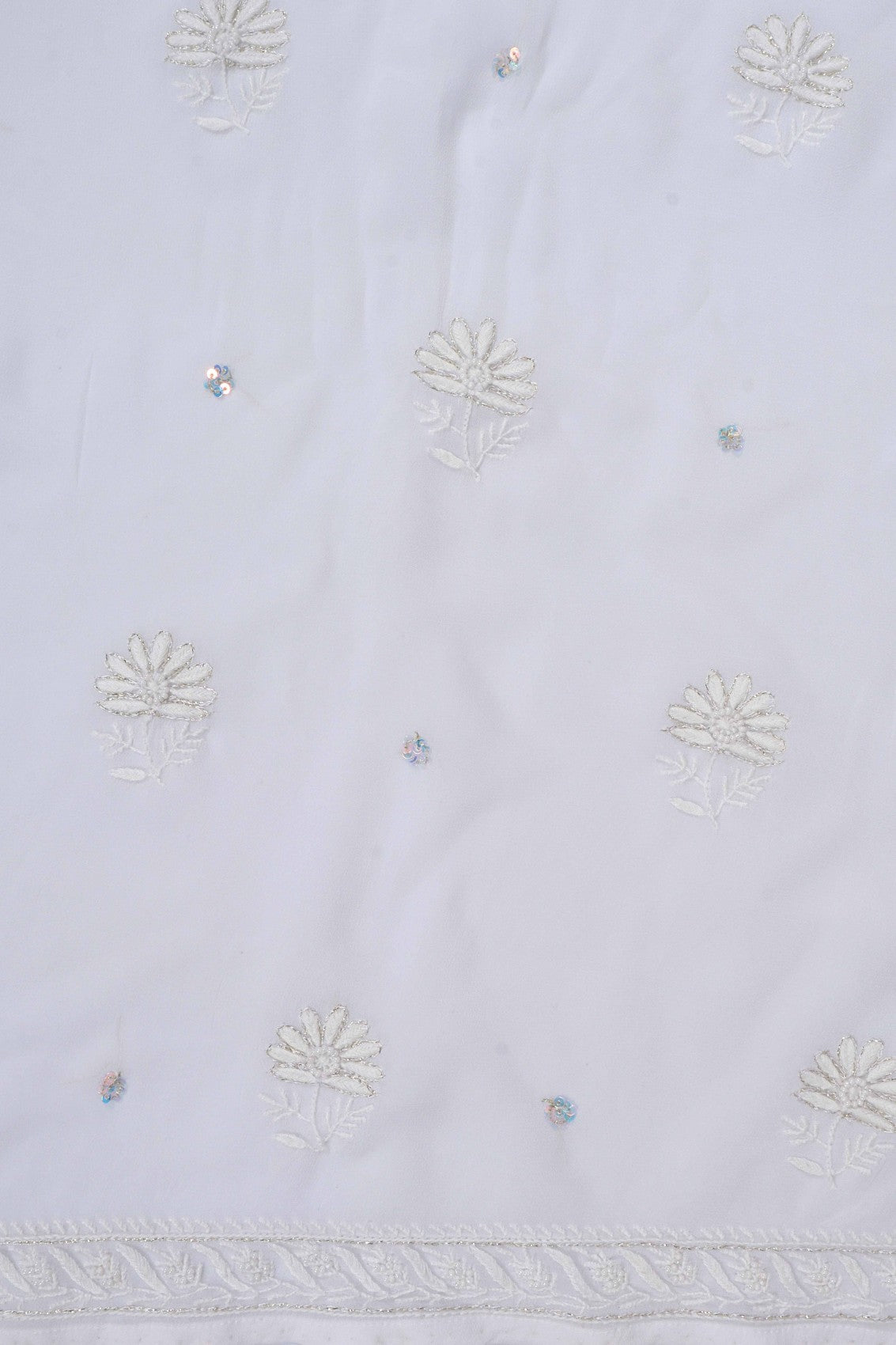 Ada Hand Embroidered White Georgette Lucknowi Chikankari Semi-Stitched Anarkali Kurta Dupatta Set With Pearl Work 01A223203