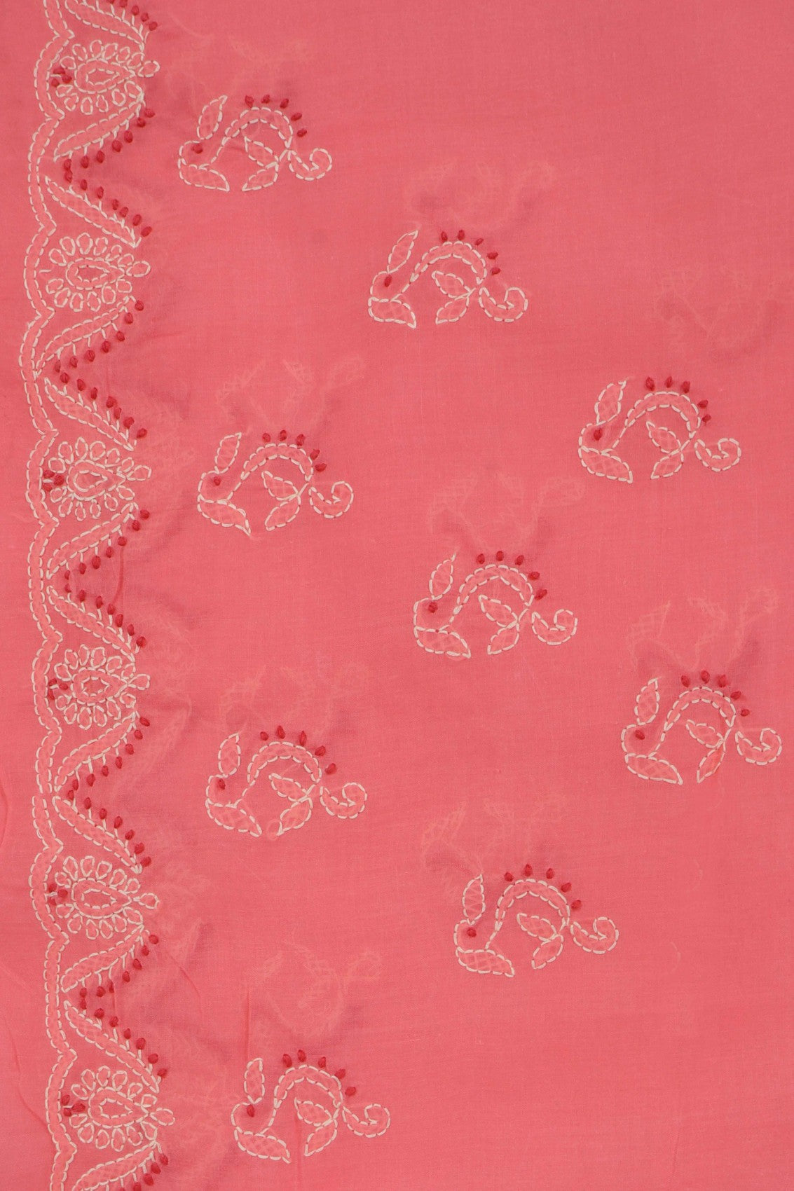 Ada Hand Embroidered Carrot Pink Cotton Lucknowi Chikankari Saree With Blouse A578170