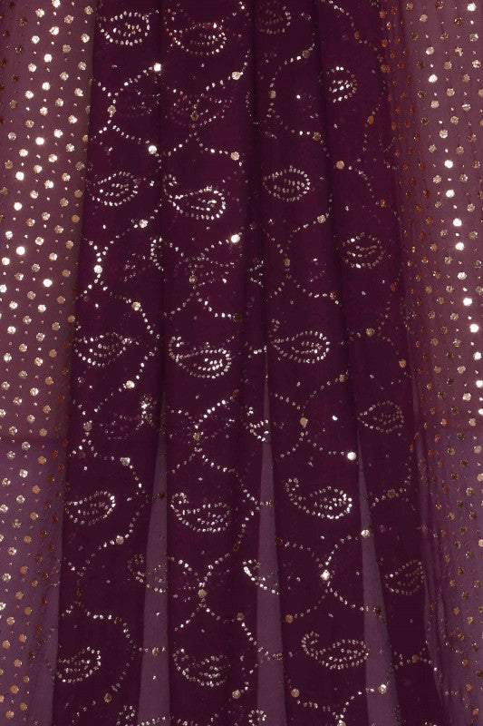 Ada Hand Embroidered Wine Pure Georgette Lucknowi Chikankari Dupatta with Muqaish Work- A580370