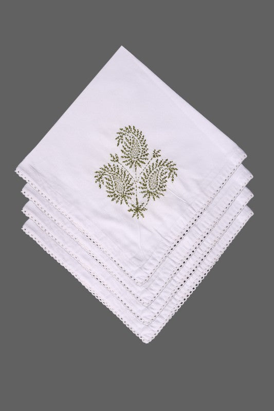 Ada Hand Embroidered White Cotton Lucknowi Chikankari Napkin Set 01A289376