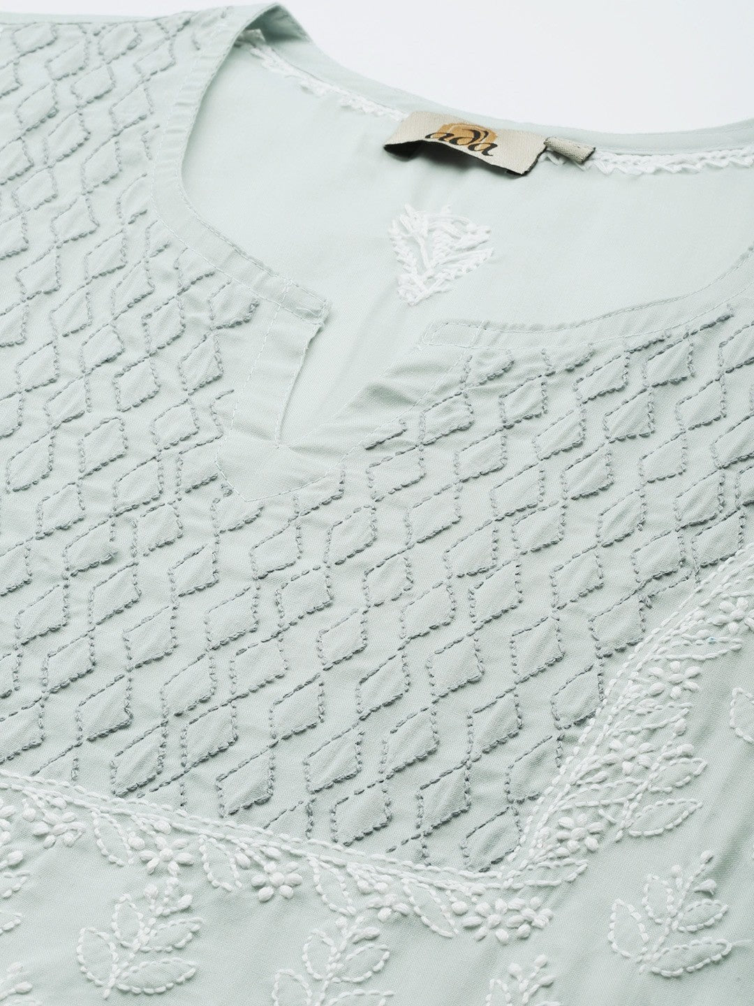 Ada Hand Embroidered Grey Cotton Lucknowi Chikankari Kurti A911216