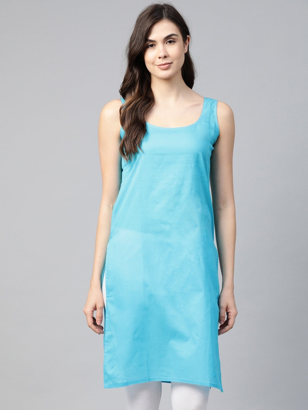 Ada White And Blue Cotton Long Slips Combo of 2 A111138.
