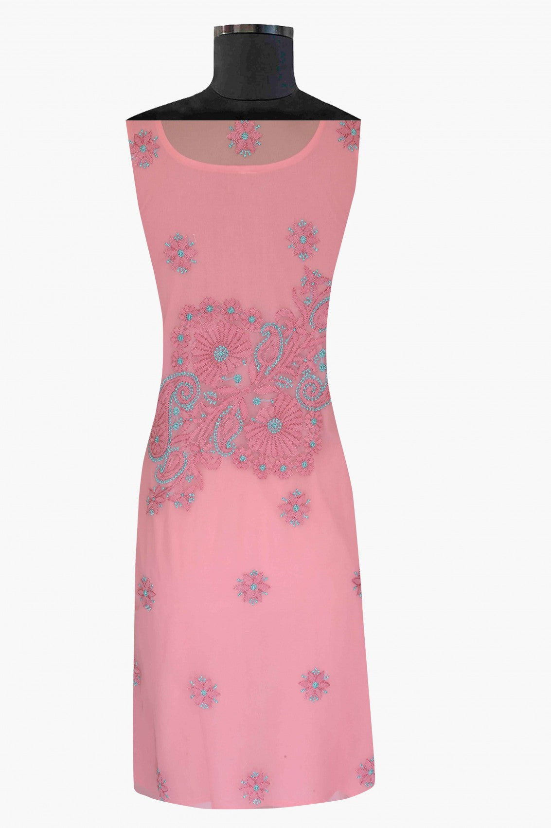 Ada Hand Embroidered Onion Pink Georgette Lucknowi Chikankari Unstitched Suit Piece A211183