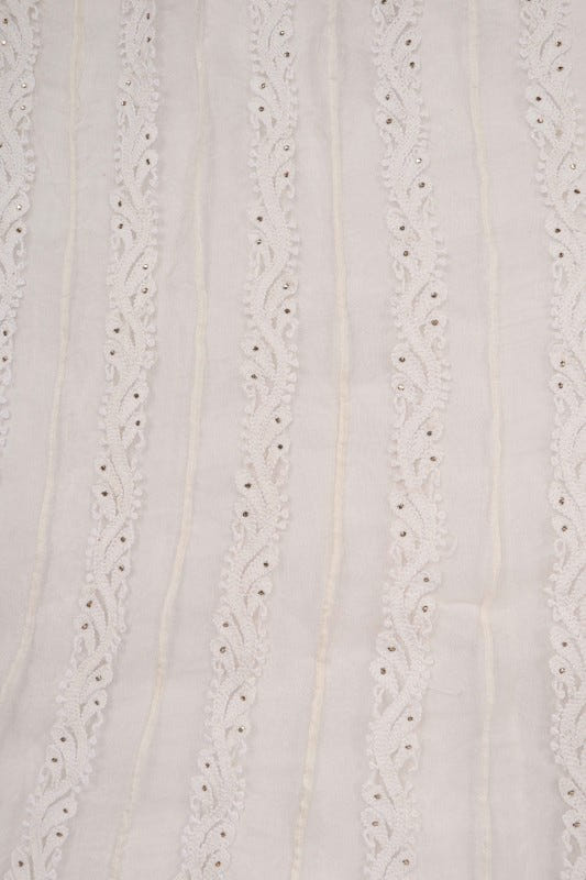 Ada Hand Embroidered White Organza Lucknowi Chikankari Semi-Stitched Anarkali Kurta Dupatta Set With Muqaish Work 01A63789