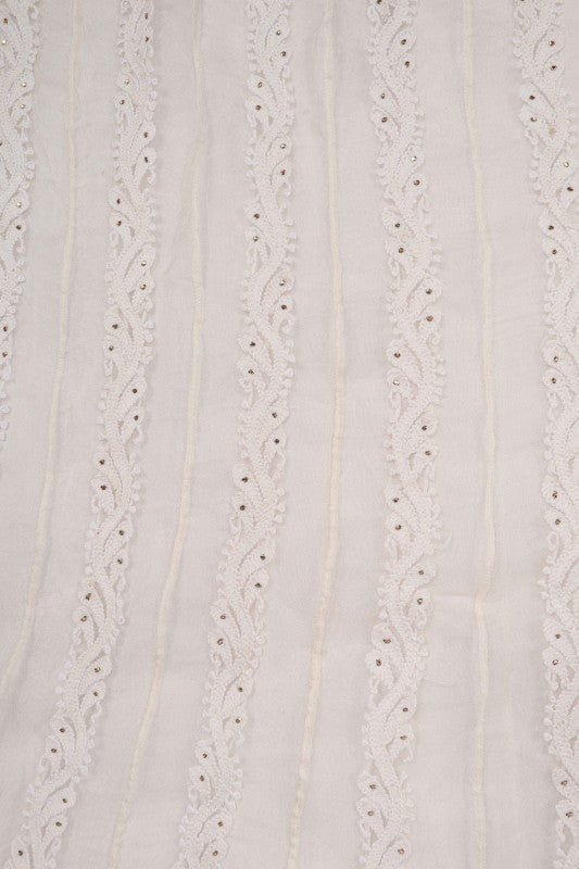 Ada Hand Embroidered White Organza Lucknowi Chikankari Semi-Stitched Anarkali Kurta Dupatta Set With Muqaish Work 01A63789