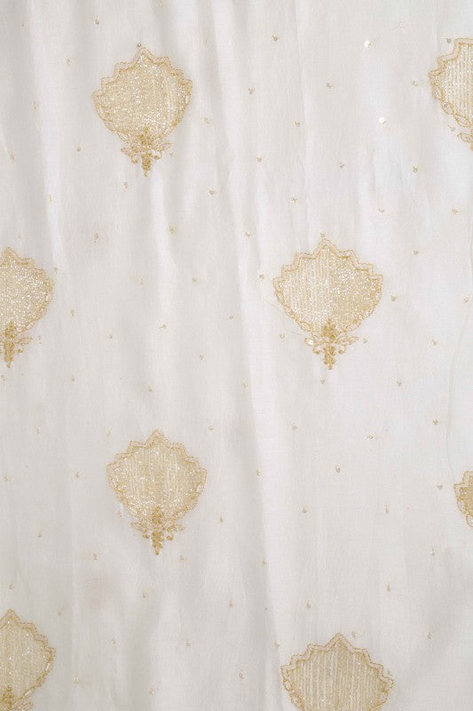 Ada Hand Embroidered Off White Chanderi Lucknowi Chikankari Unstitched Kurta Dupatta Set With Pearl Work 01A86296
