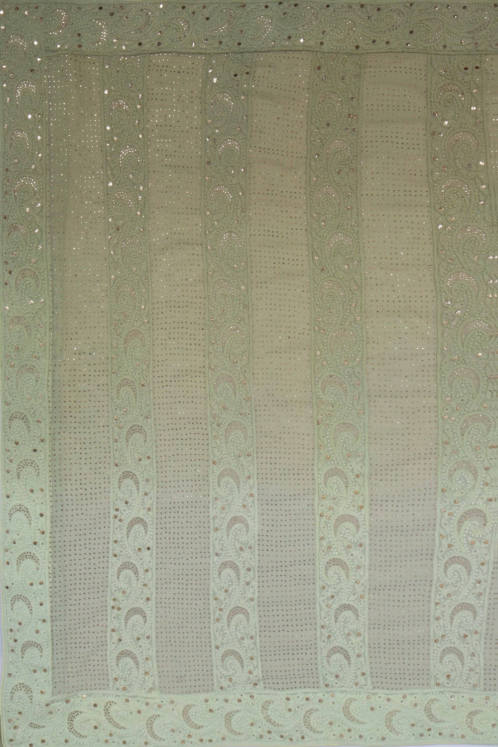 Ada Hand Embroidered Pistachio Green Pure Georgette Lucknowi Chikankari Saree/Blouse With Muqaish Work A580481